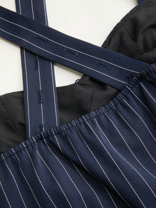 Woven Striped Sweetheart Neck Criss Cross Mid Rise Wide Leg Jumpsuit For Daily Casual Work