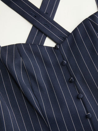 Woven Striped Sweetheart Neck Criss Cross Mid Rise Wide Leg Jumpsuit For Daily Casual Work