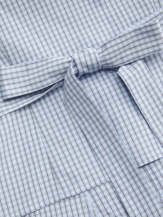 Cotton-blend Gingham Stand Collar Puff Sleeve Bowknot Cut Out Blouse