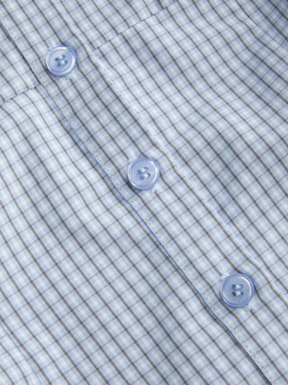 Cotton-blend Gingham Stand Collar Puff Sleeve Bowknot Cut Out Blouse