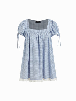Square Neck Solid Ruffle Knotted Short Sleeve Blouse