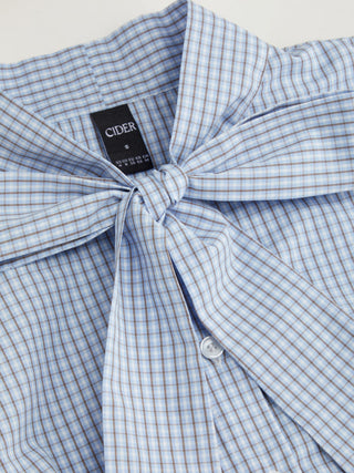 Woven Cotton-blend Gingham Puff Sleeve Bowknot Crop Blouse For School Daily Casual