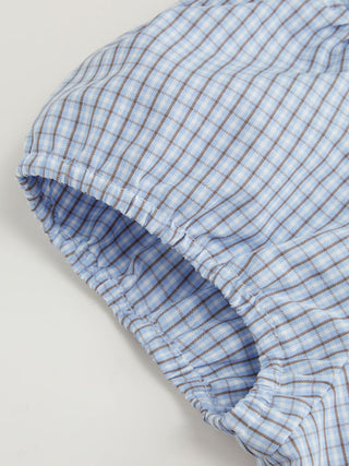 Woven Cotton-blend Gingham Puff Sleeve Bowknot Crop Blouse For School Daily Casual