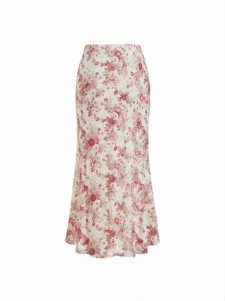 Floral Lace Trim Tie Front Cami Top & Mid Rise Bodycon Maxi Skirt Set