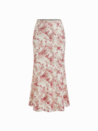 Floral Lace Trim Tie Front Cami Top & Mid Rise Bodycon Maxi Skirt Set