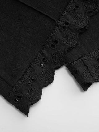 Cotton-blend Low Rise Lace Trim Flared Capri Trousers