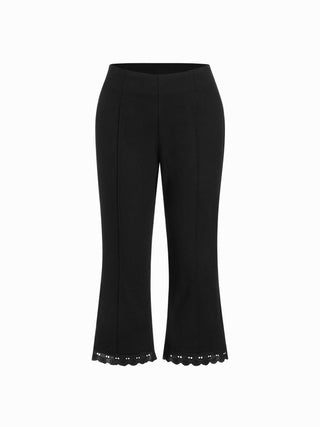 Cotton-blend Low Rise Lace Trim Flared Capri Trousers