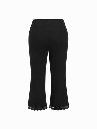 Cotton-blend Low Rise Lace Trim Flared Capri Trousers