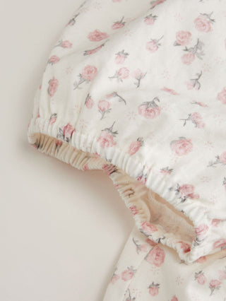 Cotton-blend Floral Peter Pan Collar Puff Sleeve Lace Insert Babydoll Blouse