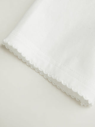 Knit Fabric Cotton-blend Square Neck Scallop Trim Short Sleeve Tee For School Daily Casual