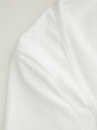 Knit Fabric Cotton-blend Square Neck Scallop Trim Short Sleeve Tee For School Daily Casual