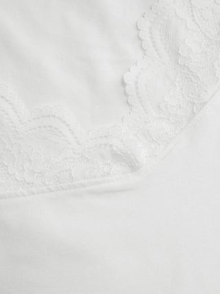 Knit Fabric Cotton-blend V-neck Bell Sleeve Lace Panel Tee For Daily Casual Date