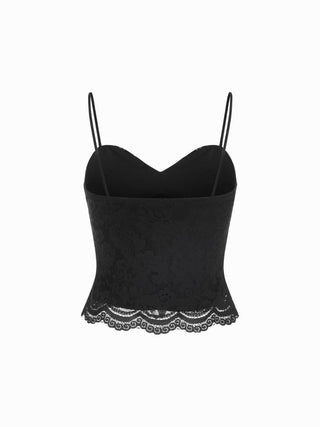 Lace V-neck Scallop Trim Ruched Cami Top