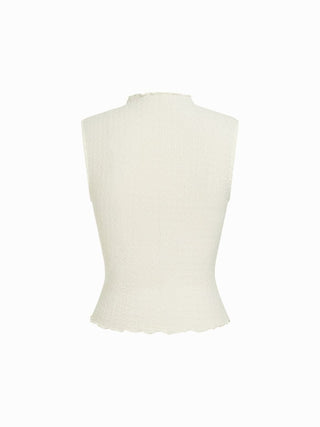 Textured High Neck Lettuce Trim Ruffled Crop Top