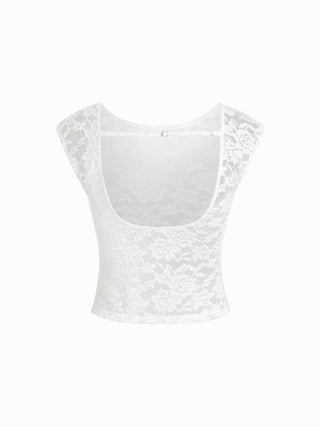 Textured Floral Boat Neck Sleeveless Lace Crop Top