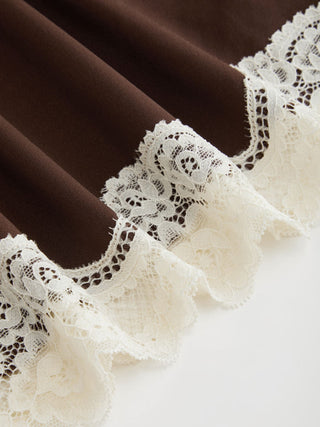 Knit Fabric Lace Trim V-neck Cami Top & Low Rise Midi Skirt Set For Daily Casual Date