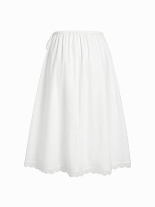 Chiffon Cotton-blend Mid Rise Lace Trim A-line Maxi Skirt For Daily Casual Vacation