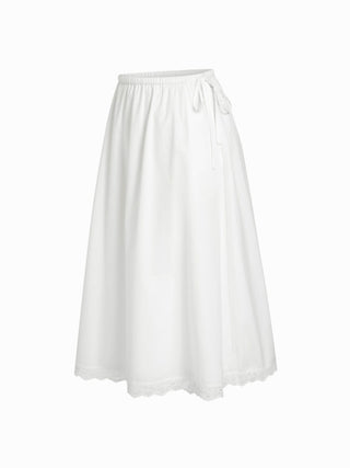 Chiffon Cotton-blend Mid Rise Lace Trim A-line Maxi Skirt For Daily Casual Vacation
