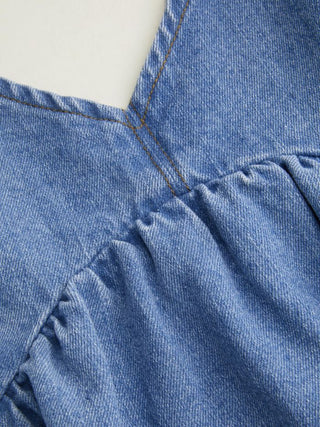 Denim V-neck Tie Back A-line Oversized Mini Dress