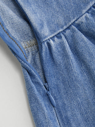 Denim V-neck Tie Back A-line Oversized Mini Dress