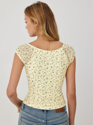 Ditsy Floral Scoop Neckline Knotted Short Sleeve Tee