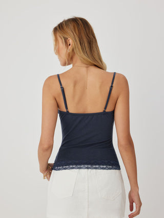 High Stretch Cotton-blend V-neck Lace Trim Cami Top