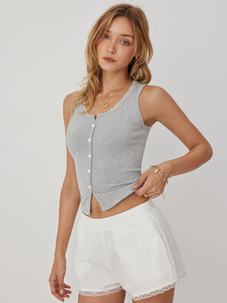 Cotton-blend Scoop Neck Lace Trim Tank Top