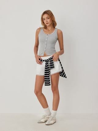 Cotton-blend Scoop Neck Lace Trim Tank Top