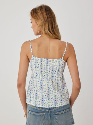 Cotton-blend Floral Scoop Neck Lace Trim Bowknot Oversized Cami Blouse