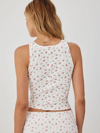 Cotton-blend Floral Scoop Neck Crop Tank Top