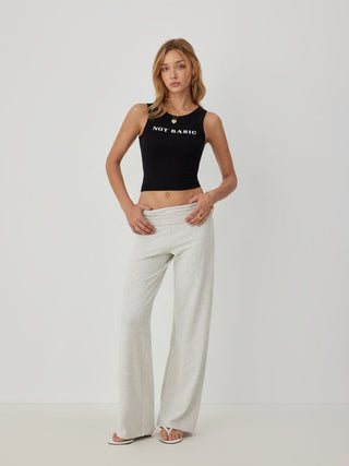 High Stretch Cotton-blend Fold Over Low Rise Straight Leg Trousers