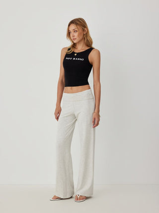 High Stretch Cotton-blend Fold Over Low Rise Straight Leg Trousers