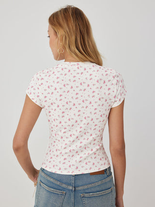 Cotton-blend Floral Round Neck Short Sleeve Tee