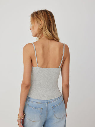Cotton-blend V-neck Lace Trim Ruched Bowknot Cami Top