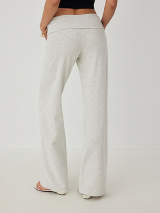 High Stretch Cotton-blend Fold Over Low Rise Straight Leg Trousers