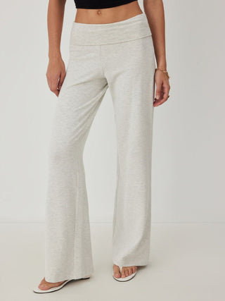 High Stretch Cotton-blend Fold Over Low Rise Straight Leg Trousers