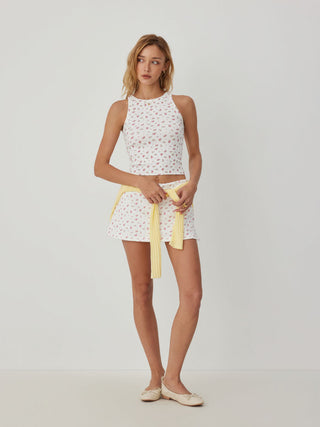 Cotton-blend Floral Scoop Neck Crop Tank Top