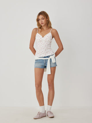 Cotton-blend Floral V-neck Lace Trim Cami Top