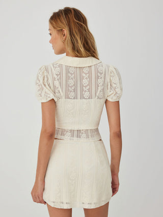 Knit Fabric Cotton-blend Lace Peter Pan Collar Top & Mid Rise Mini Skirt Set For Daily Casual Date
