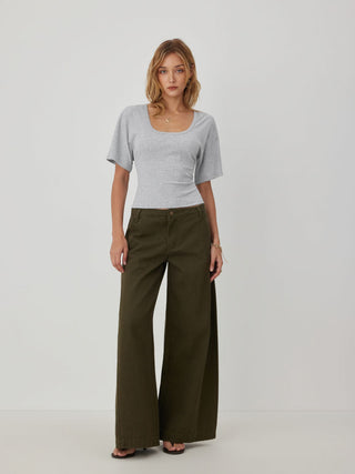 Cotton-blend U-neckline Short Bell Sleeve Tee