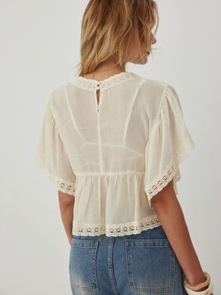 Chiffon Lace Panel Ruffle Sleeve Oversized Blouse