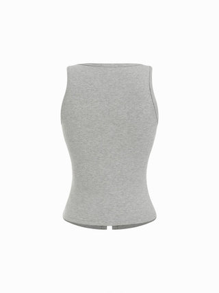 Cotton-blend Scoop Neck Lace Trim Tank Top