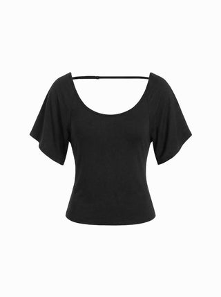 Viscose Scoop Neck Backless Short Sleeve Top