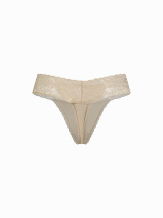 Floral Lace Mid Rise Scalloped Thong