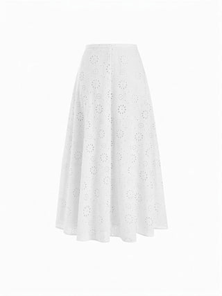 Jacquard Jacquard Floral Broderie Anglaise Textured A-line Mid Rise Maxi Skirt For Daily Casual Date