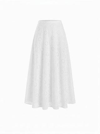 Jacquard Jacquard Floral Broderie Anglaise Textured A-line Mid Rise Maxi Skirt For Daily Casual Date