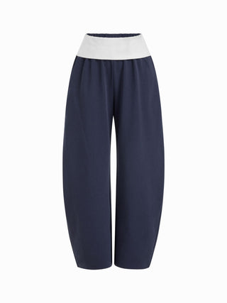 Cotton-blend Mid Rise Colorblock Pocket Barrel-leg Trousers