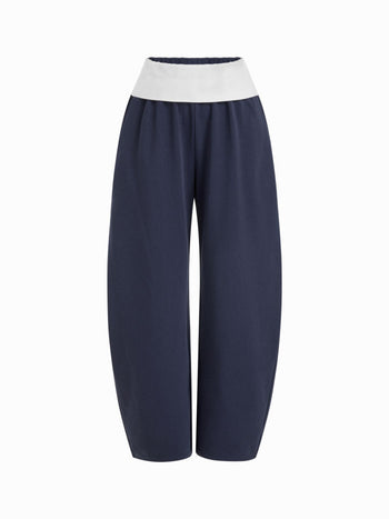 Cotton-blend Mid Rise Colorblock Pocket Barrel-leg Trousers