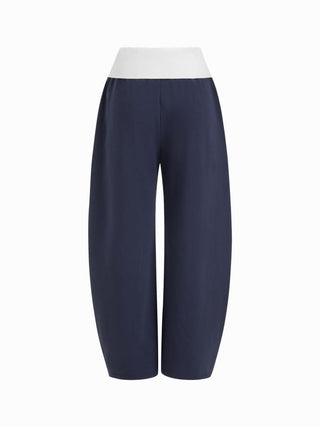 Cotton-blend Mid Rise Colorblock Pocket Barrel-leg Trousers