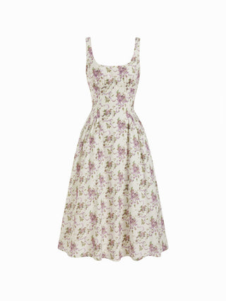 Woven Mid Rise Floral Sleeveless Midi Dress For Daily Casual Vacation